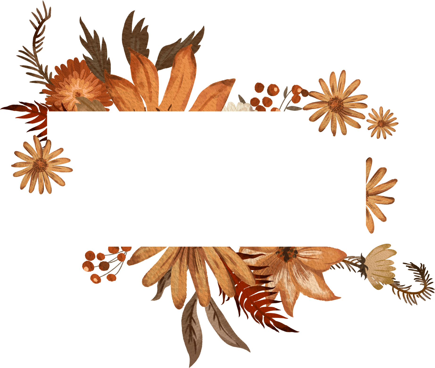 Autumn vintage floral frame with daisy and leaves